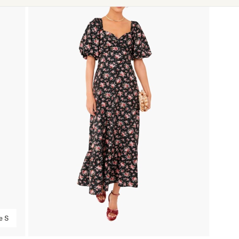 Black Floral Seaport Midi Dress - Black Floral - Size Small